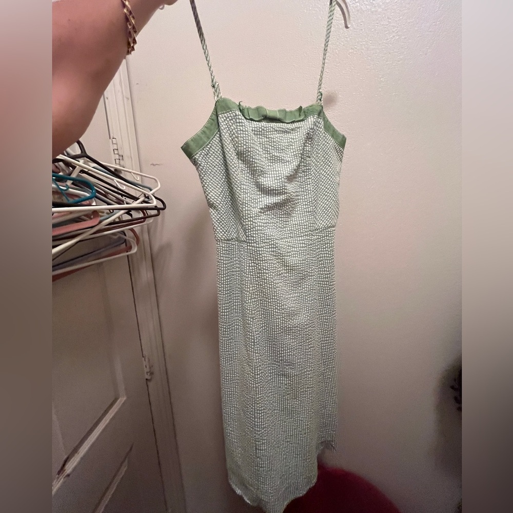 green stripe seersucker dress with bow